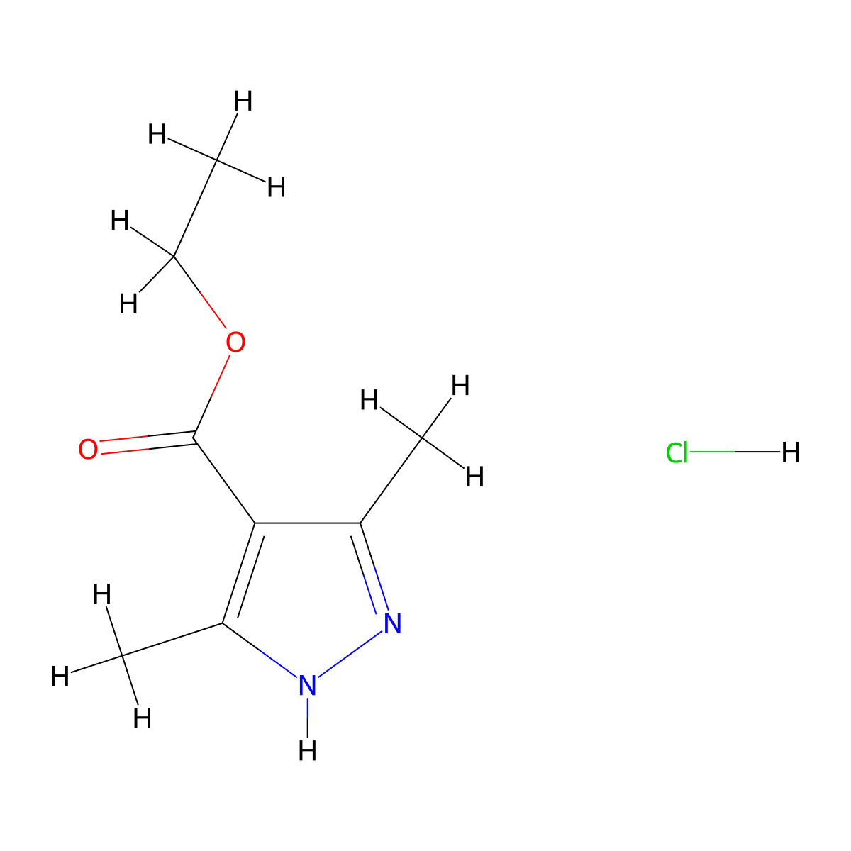 Ethyl 3,5-dimethylpyrazole-4-carboxylate hydrochloride molecular structure, CAS 1305320-57-3