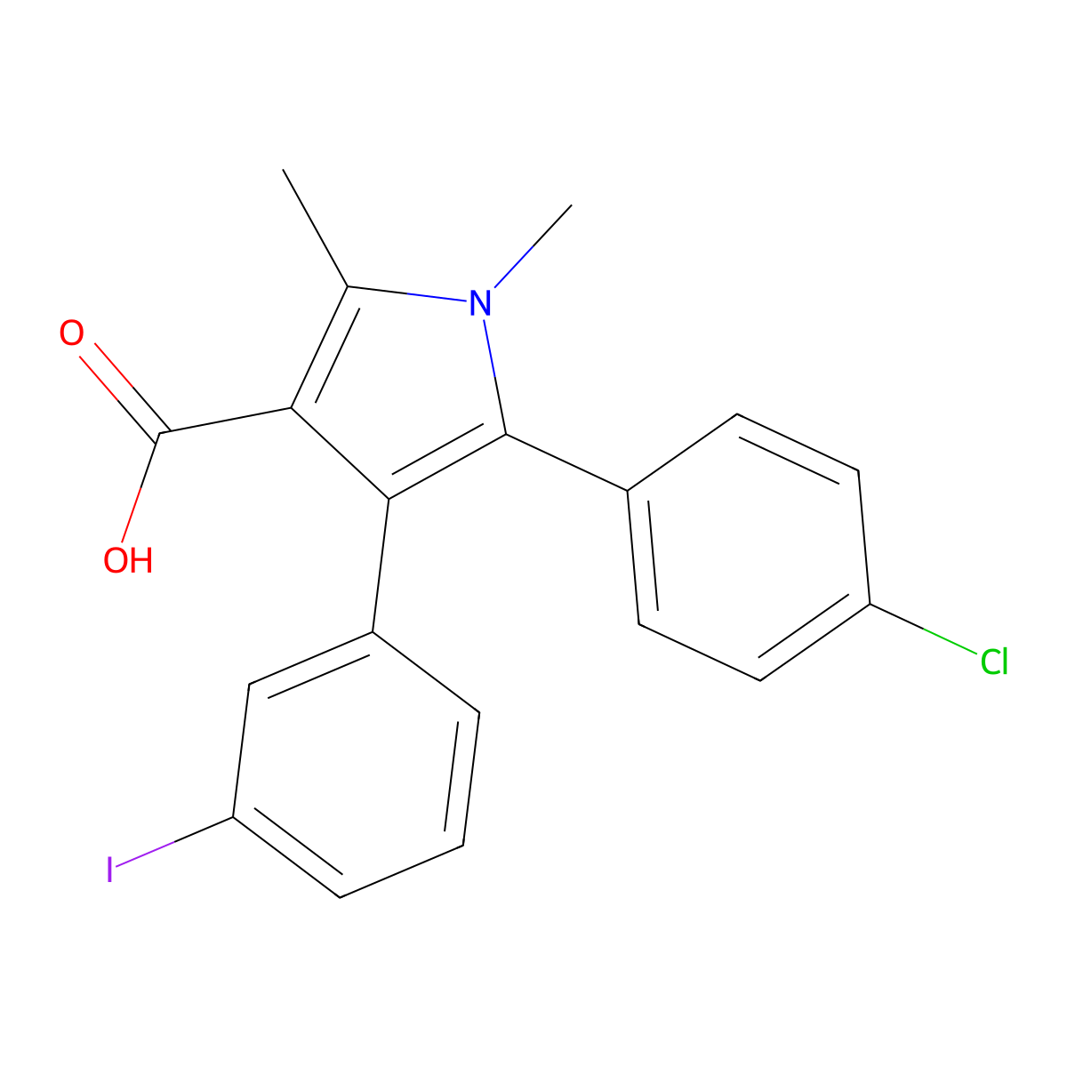 5-(4-Chlorophenyl)-4-(3-iodophenyl)-1,2-dimethylpyrrole-3-carboxylic acid molecular structure, CAS 1305320-66-4