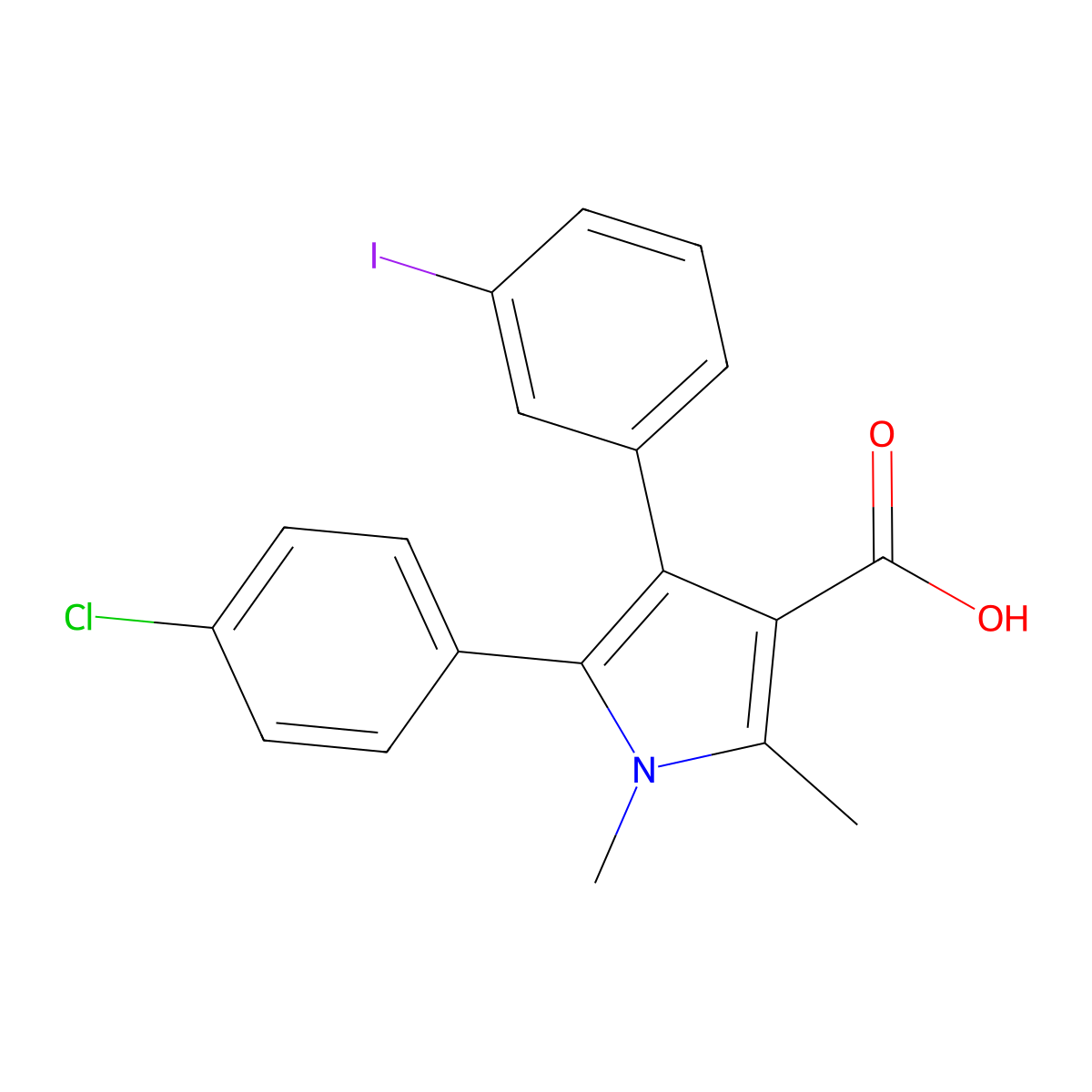 5-(4-Chlorophenyl)-4-(3-iodophenyl)-1,2-dimethylpyrrole-3-carboxylic acid molecular structure, CAS 1305320-66-4