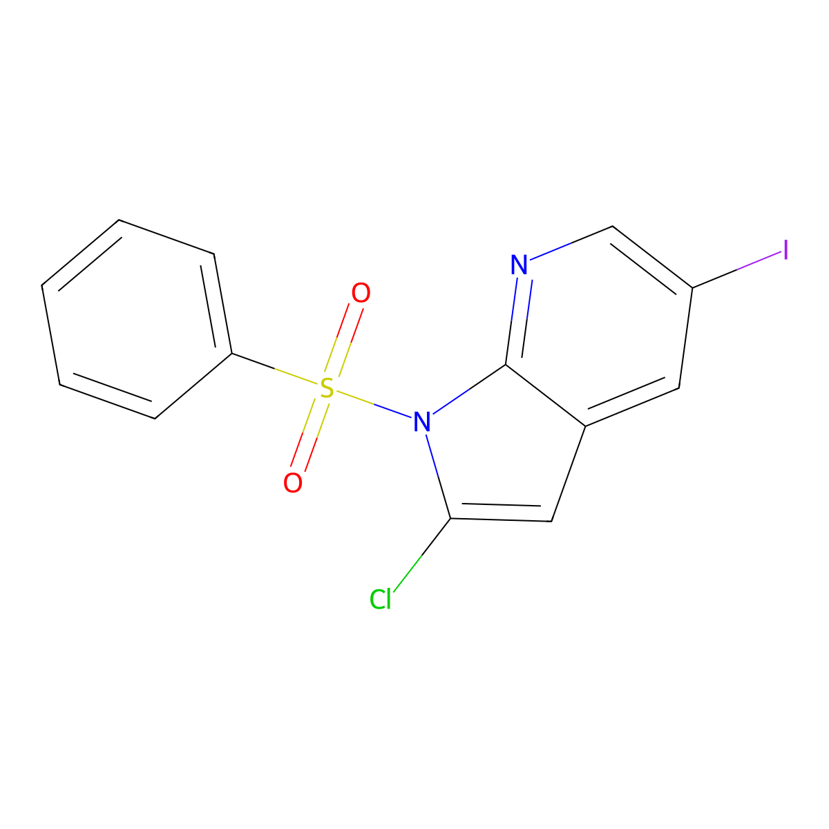 2-Chloro-5-iodo-1-(phenylsulfonyl)-1H-pyrrolo[2,3-b]pyridine molecular structure, CAS 1305324-68-8