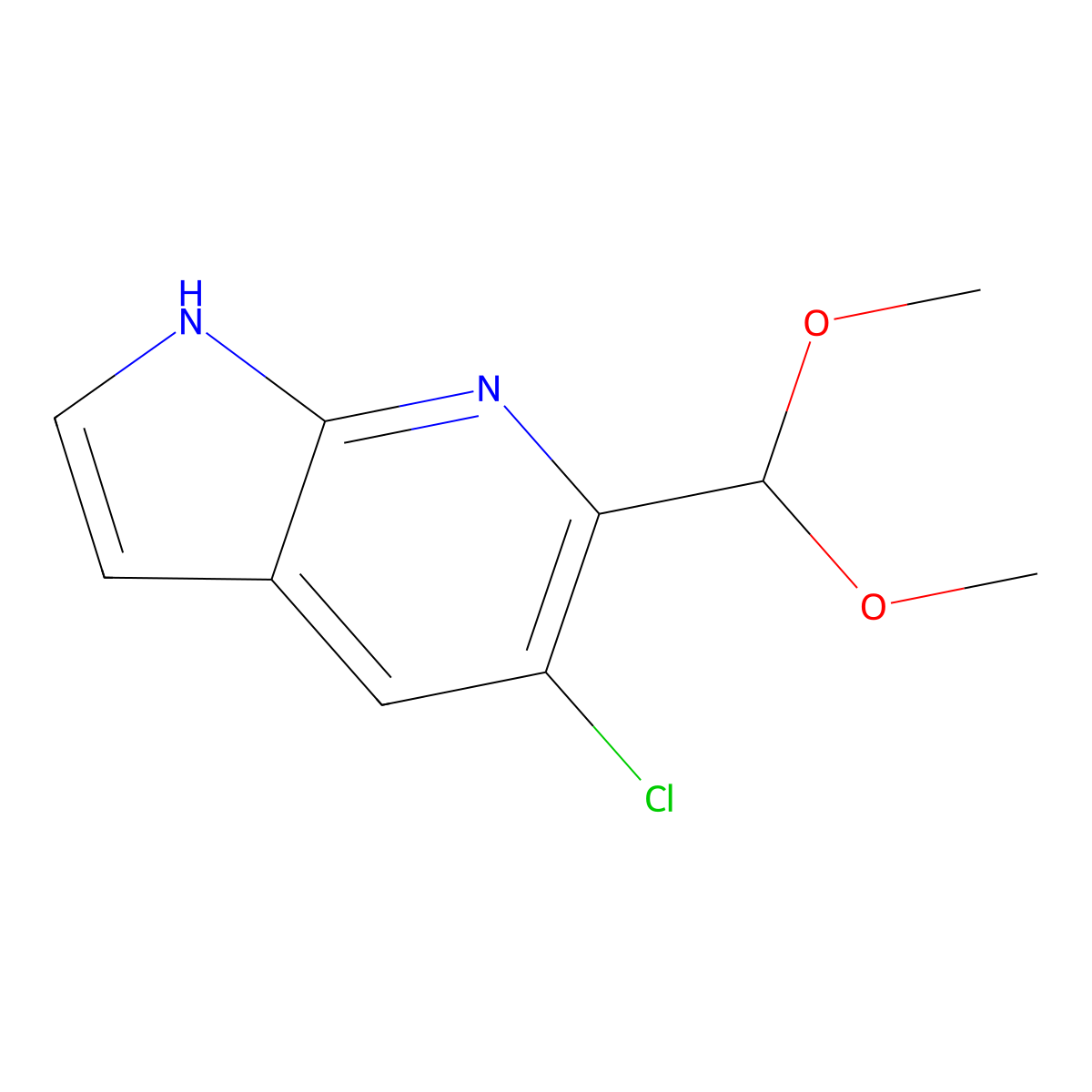 5-chloro-6-(dimethoxymethyl)-1H-pyrrolo[2,3-b]pyridine molecular structure, CAS 1305324-72-4