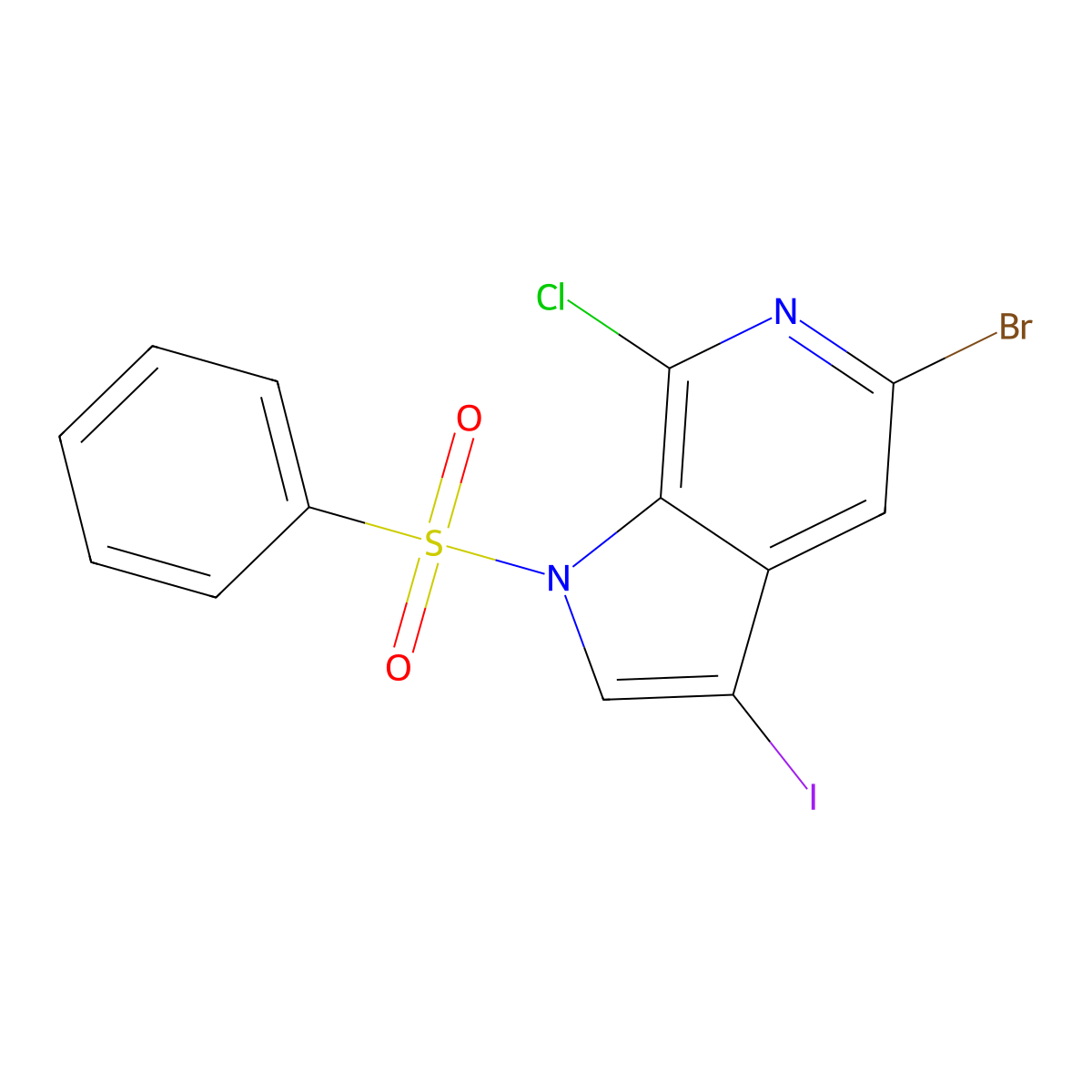 5-Bromo-7-chloro-3-iodo-1-(phenylsulfonyl)-1H-pyrrolo[2,3-c]pyridine molecular structure, CAS 1305324-83-7