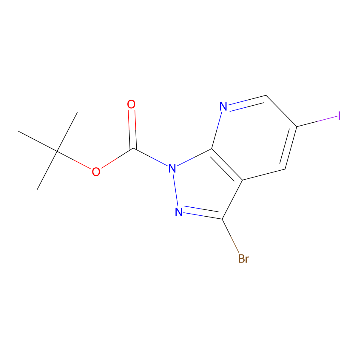 tert-butyl 3-bromo-5-iodo-1H-pyrazolo[3,4-b]pyridine-1-carboxylate molecular structure, CAS 1305325-03-4