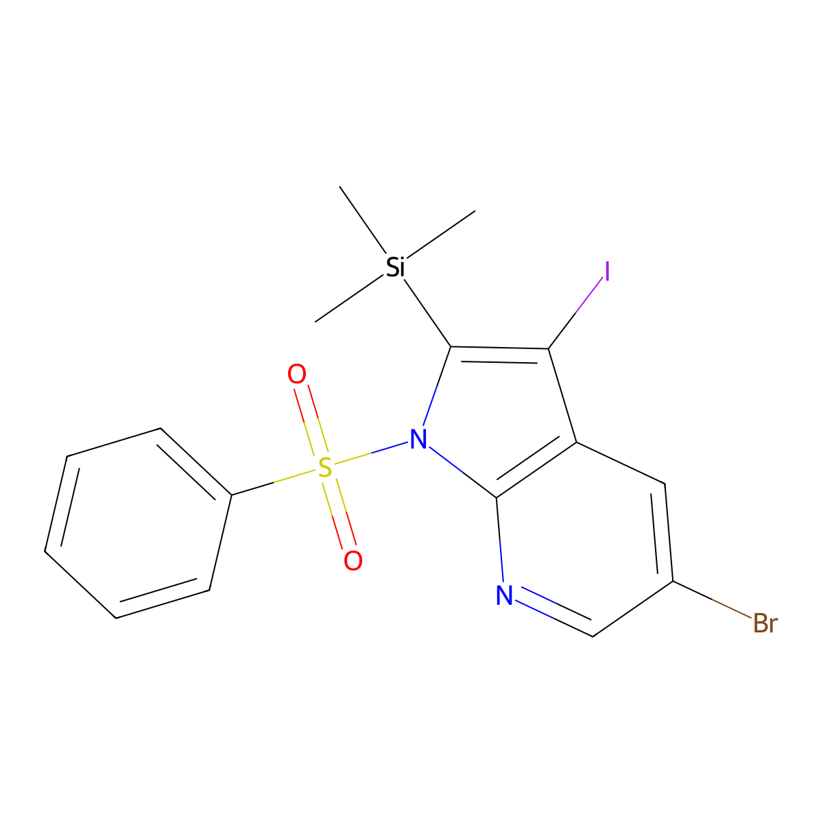 5-Bromo-3-iodo-1-(phenylsulfonyl)-2-(trimethylsilyl)-1H-pyrrolo[2,3-B]pyridine molecular structure, CAS 1305325-04-5