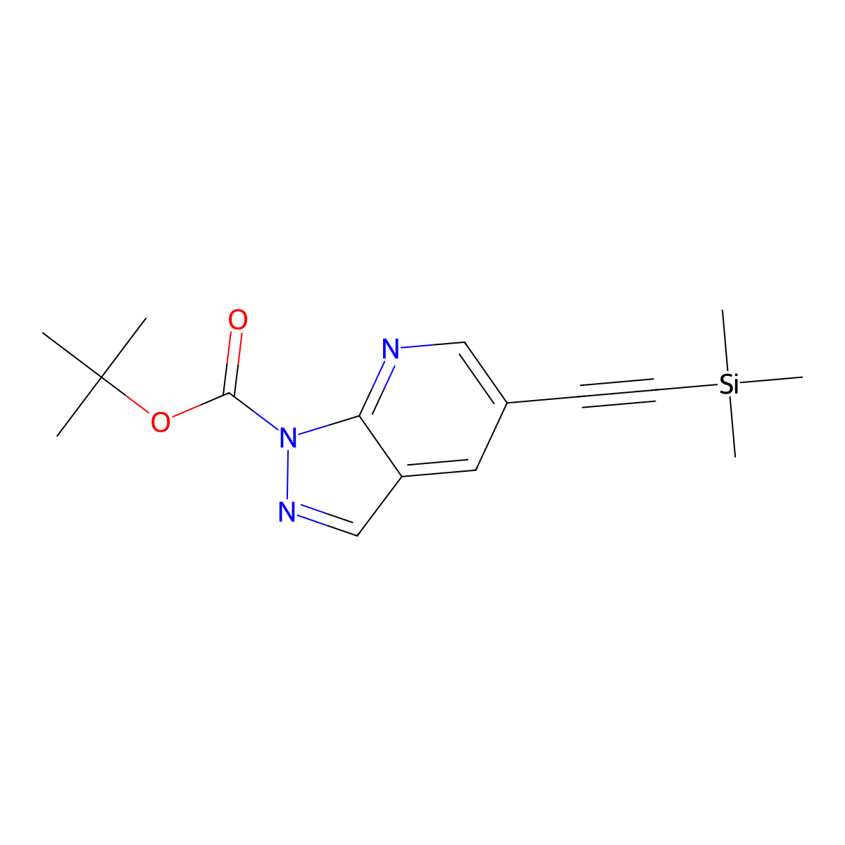 tert-Butyl 5-((trimethylsilyl)ethynyl)-1H-pyrazolo[3,4-b]pyridine-1-carboxylate molecular structure, CAS 1305325-05-6