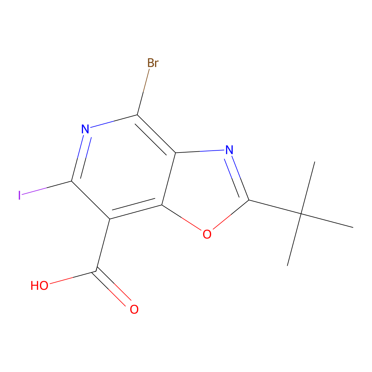4-Bromo-2-(tert-butyl)-6-iodooxazolo[4,5-c]pyridine-7-carboxylic acid molecular structure, CAS 1305325-12-5