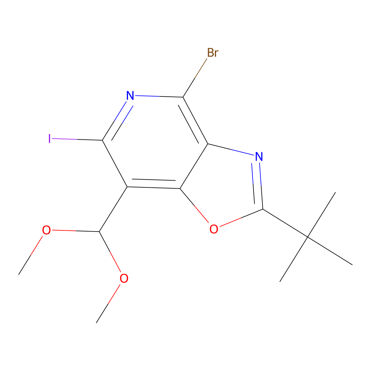 4-Bromo-2-(tert-butyl)-7-(dimethoxymethyl)-6-iodooxazolo[4,5-C]pyridine molecular structure, CAS 1305325-14-7