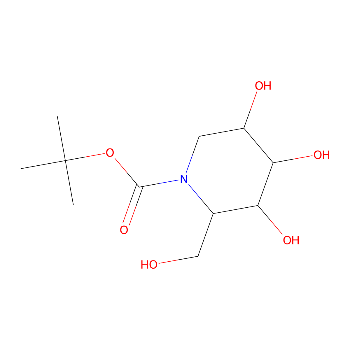 tert-butyl (2R,3R,4R,5S)-3,4,5-trihydroxy-2-(hydroxymethyl)piperidine-1-carboxylate molecular structure, CAS 130539-12-7