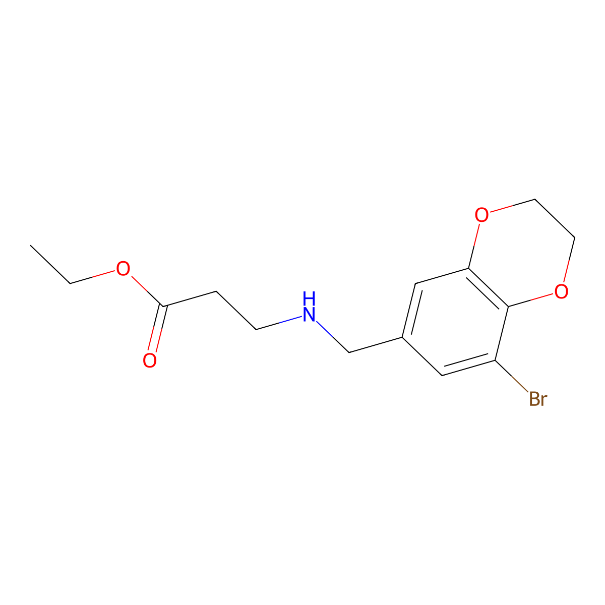 Ethyl 3-{[(8-bromo-2,3-dihydro-1,4-benzodioxin-6-yl)methyl]amino}propanoate molecular structure, CAS 1305420-46-5