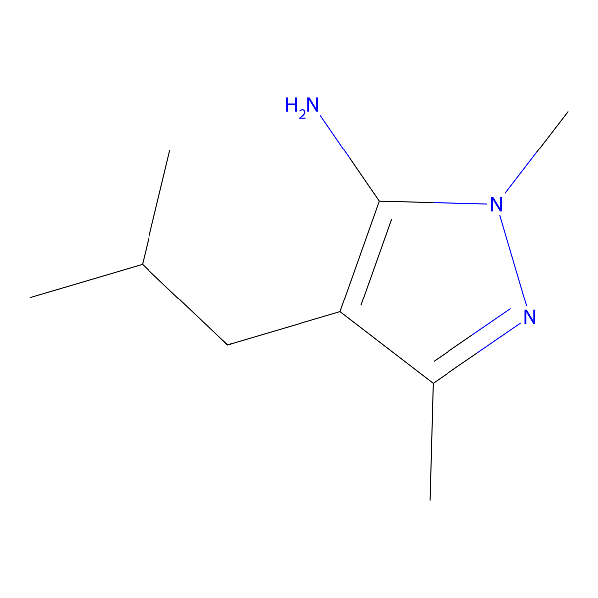 1,3-dimethyl-4-(2-methylpropyl)-1H-pyrazol-5-amine molecular structure, CAS 1305515-23-4