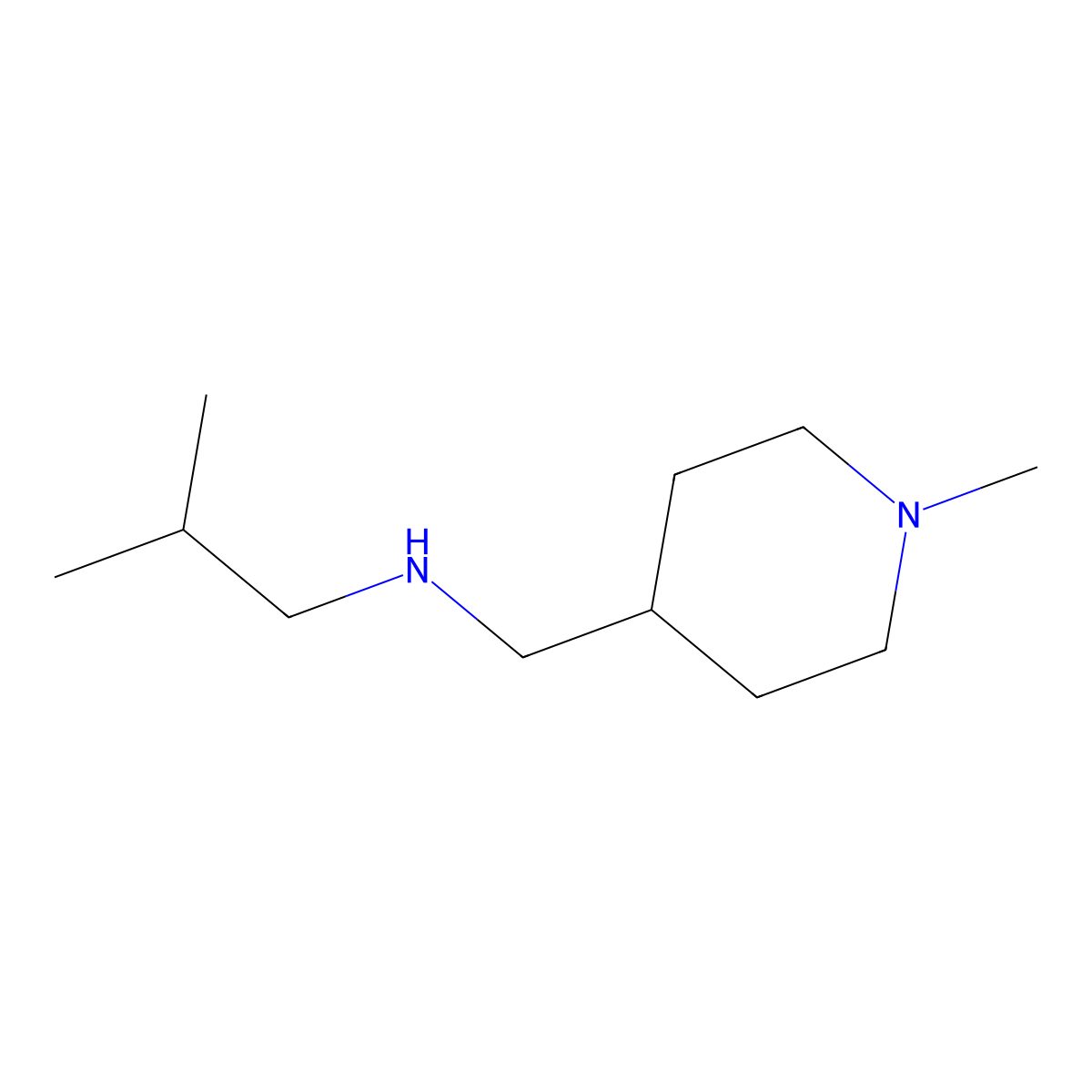 2-methyl-N-((1-methylpiperidin-4-yl)methyl)propan-1-amine molecular structure, CAS 1305570-18-6