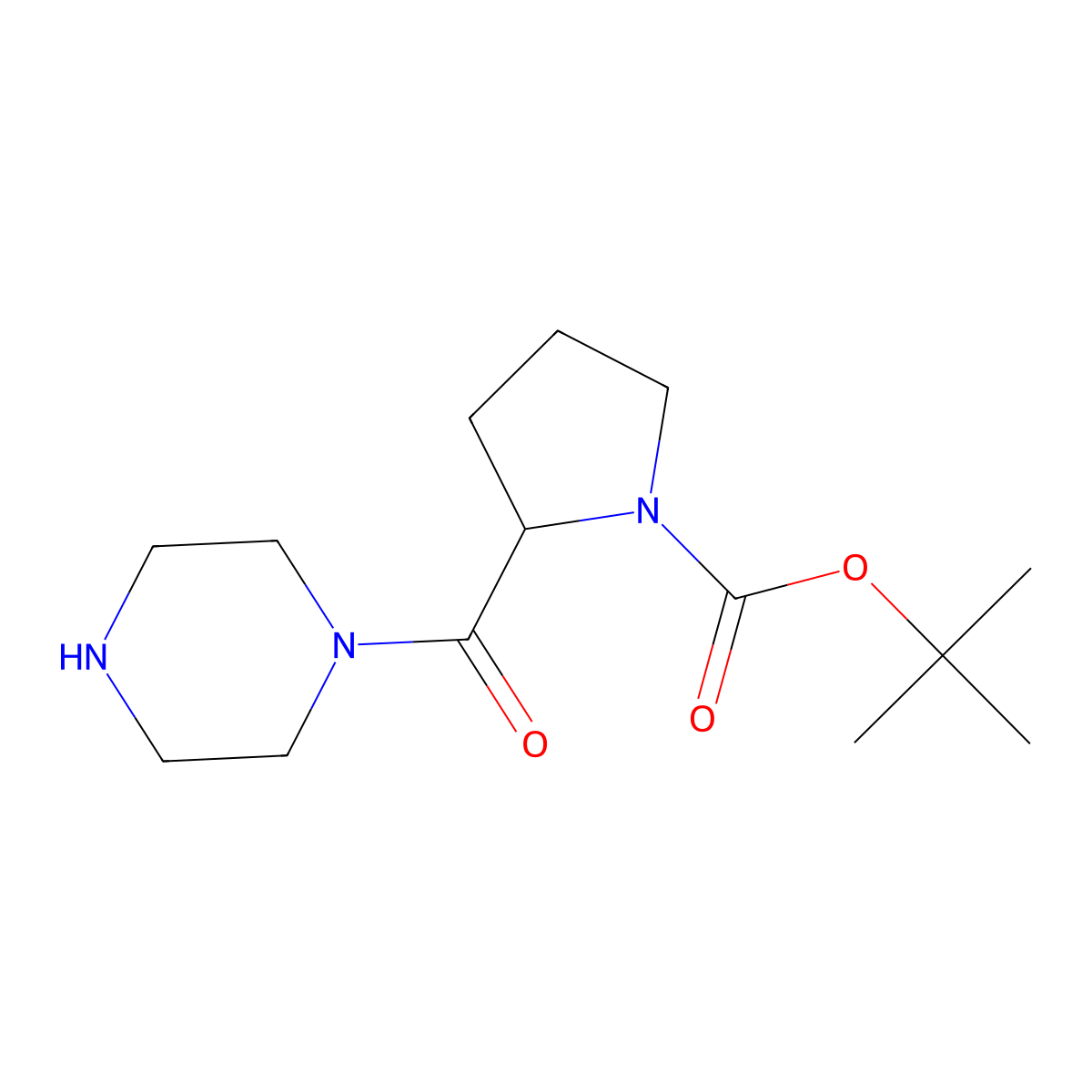 tert-butyl (2S)-2-(piperazine-1-carbonyl)pyrrolidine-1-carboxylate molecular structure, CAS 1305710-99-9