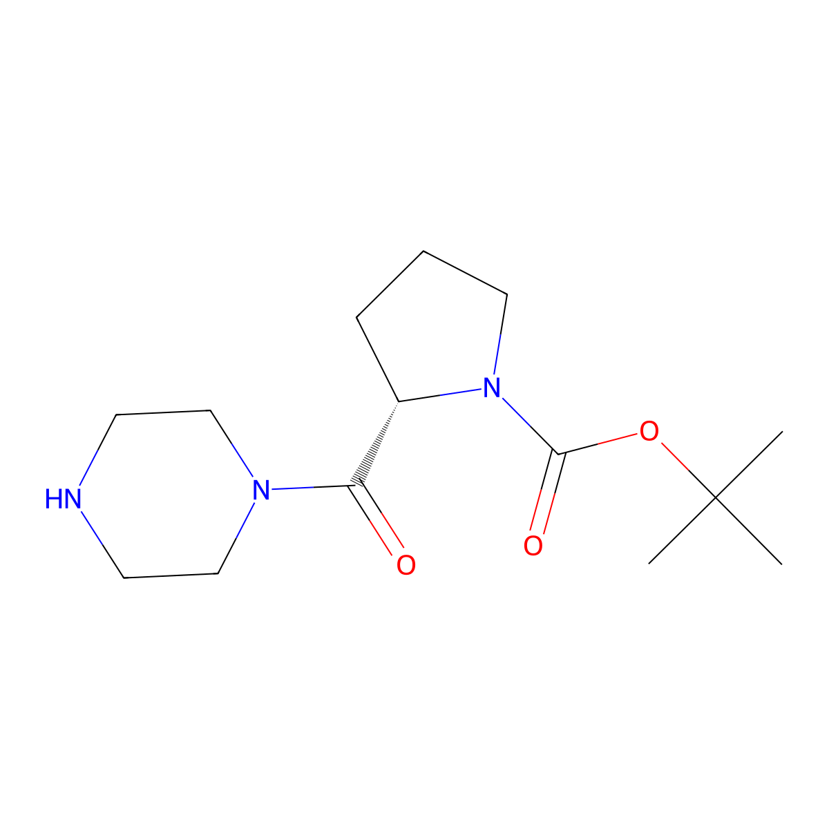 tert-butyl (2S)-2-(piperazine-1-carbonyl)pyrrolidine-1-carboxylate molecular structure, CAS 1305710-99-9