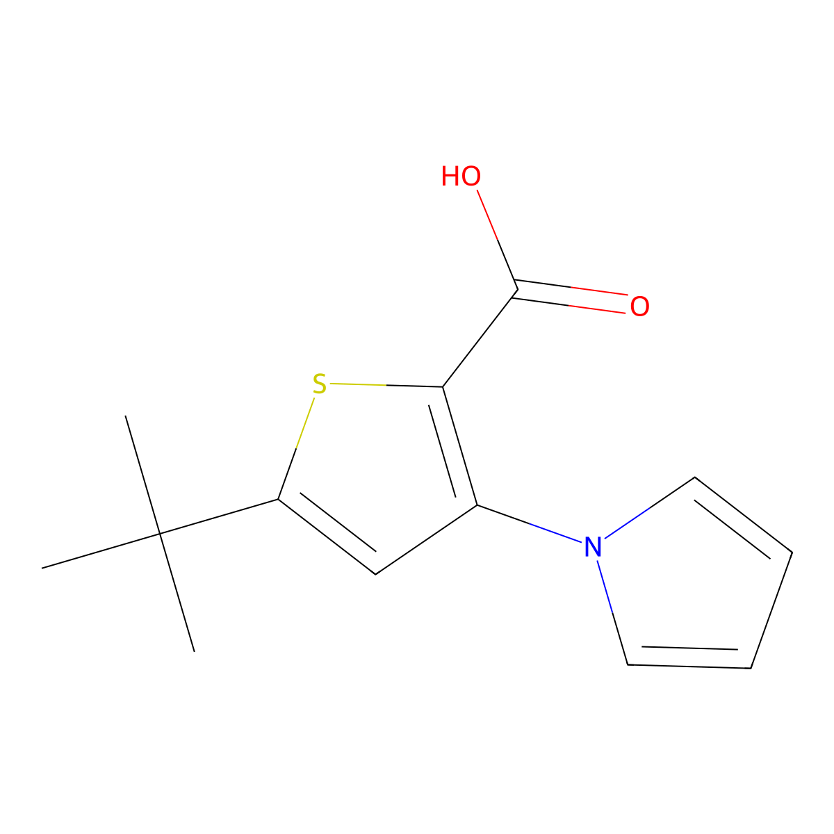 5-tert-Butyl-3-(1H-pyrrol-1-yl)thiophene-2-carboxylic acid molecular structure, CAS 1305711-48-1