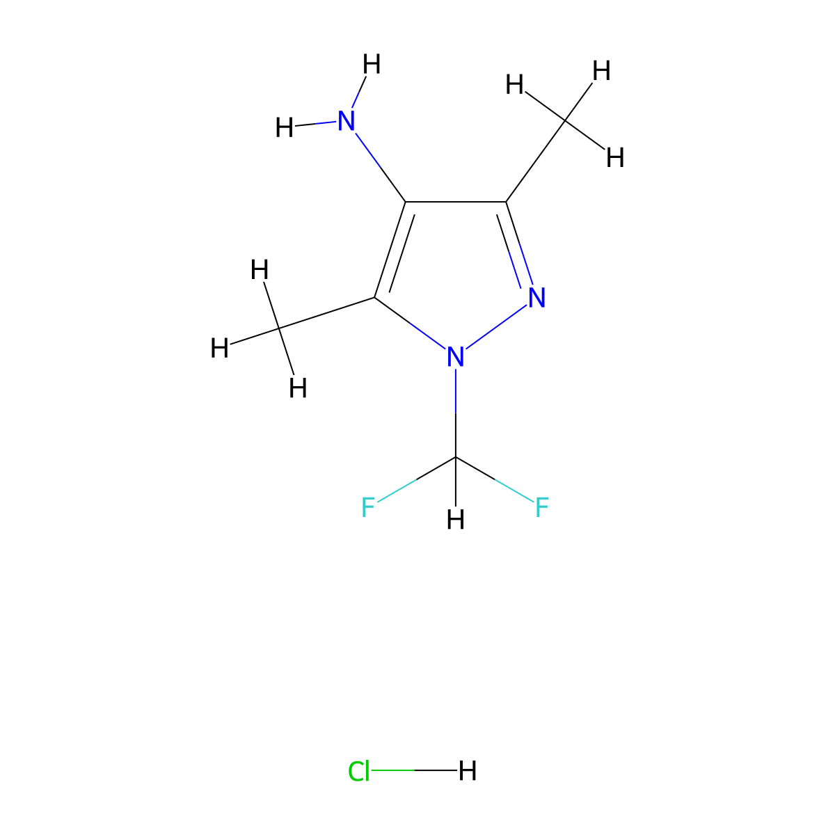 1-(difluoromethyl)-3,5-dimethyl-1H-pyrazol-4-amine hydrochloride molecular structure, CAS 1305711-79-8