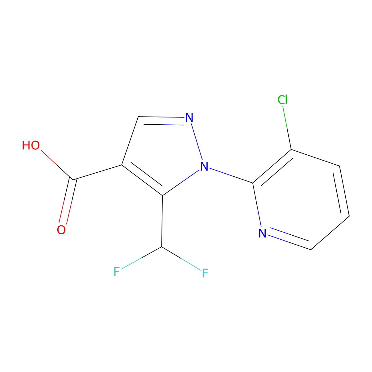 1-(3-chloropyridin-2-yl)-5-(difluoromethyl)-1H-pyrazole-4-carboxylic acid molecular structure, CAS 1305711-86-7