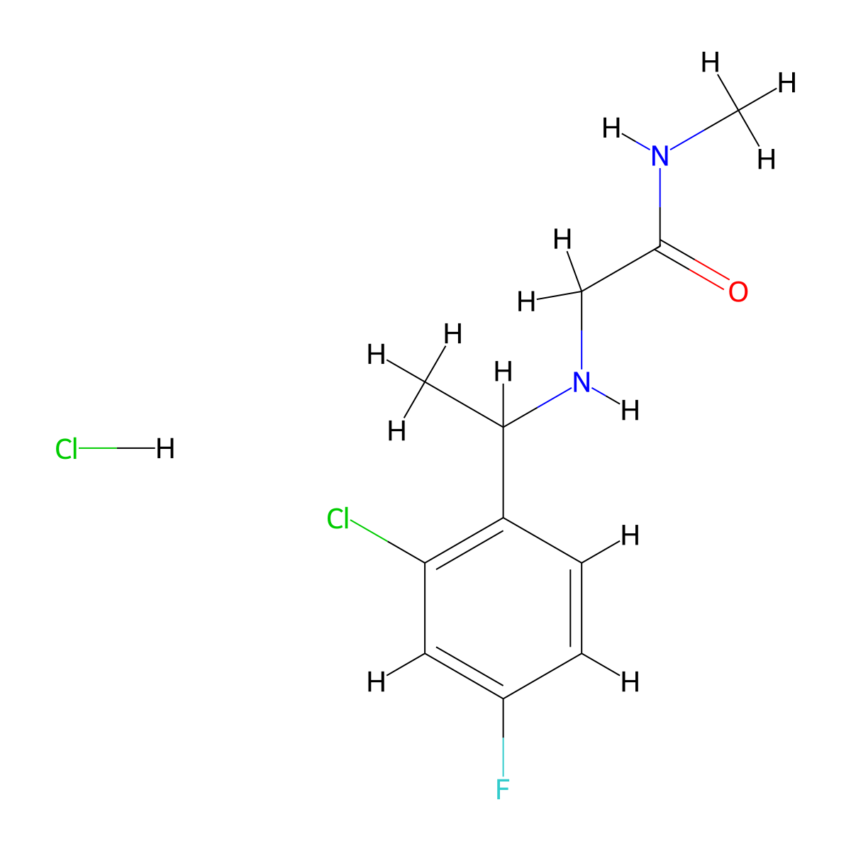 2-{[1-(2-chloro-4-fluorophenyl)ethyl]amino}-N-methylacetamide hydrochloride molecular structure, CAS 1305712-17-7