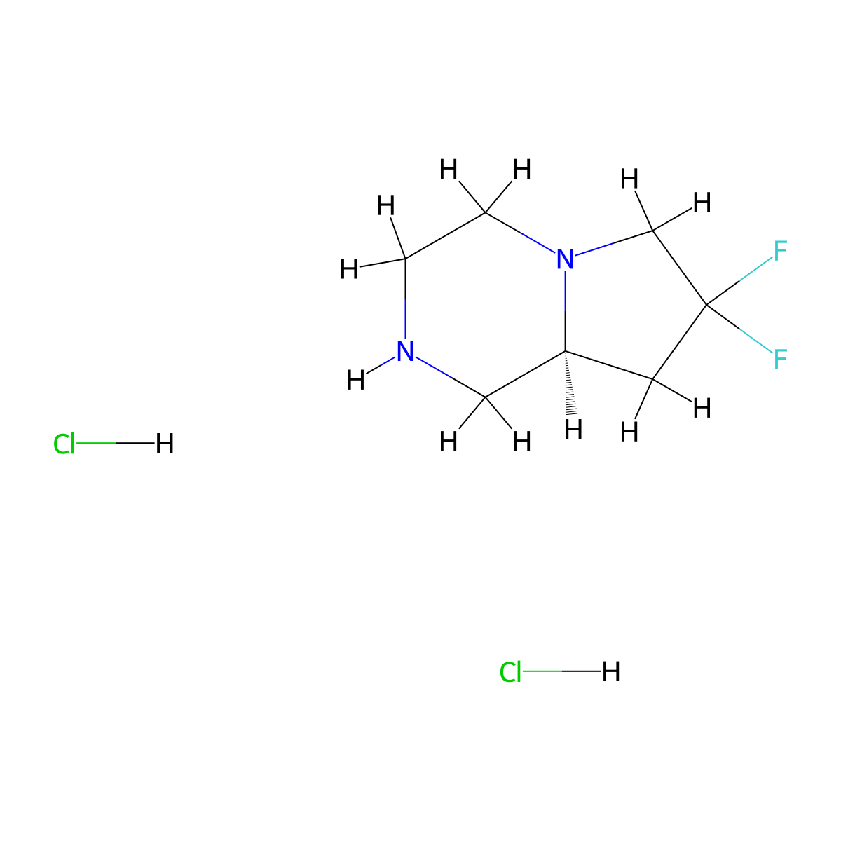 (8aS)-7,7-difluoro-octahydropyrrolo(1,2-a)piperazine dihydrochloride molecular structure, CAS 1305712-21-3