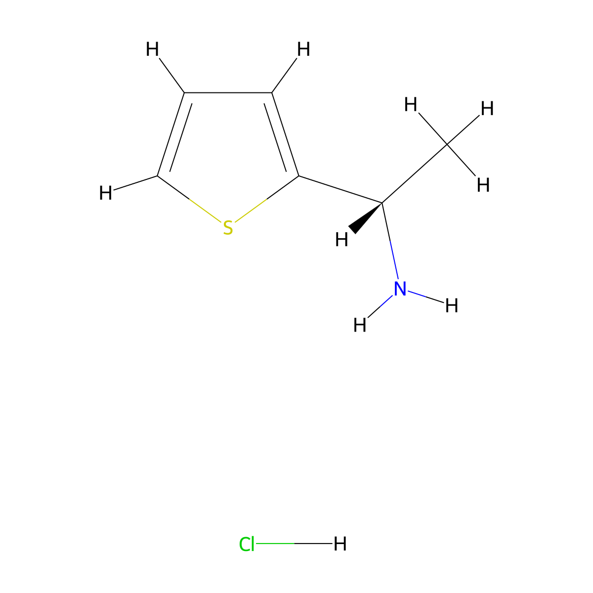 (1S)-1-(thiophen-2-yl)ethan-1-amine hydrochloride molecular structure, CAS 1305712-32-6