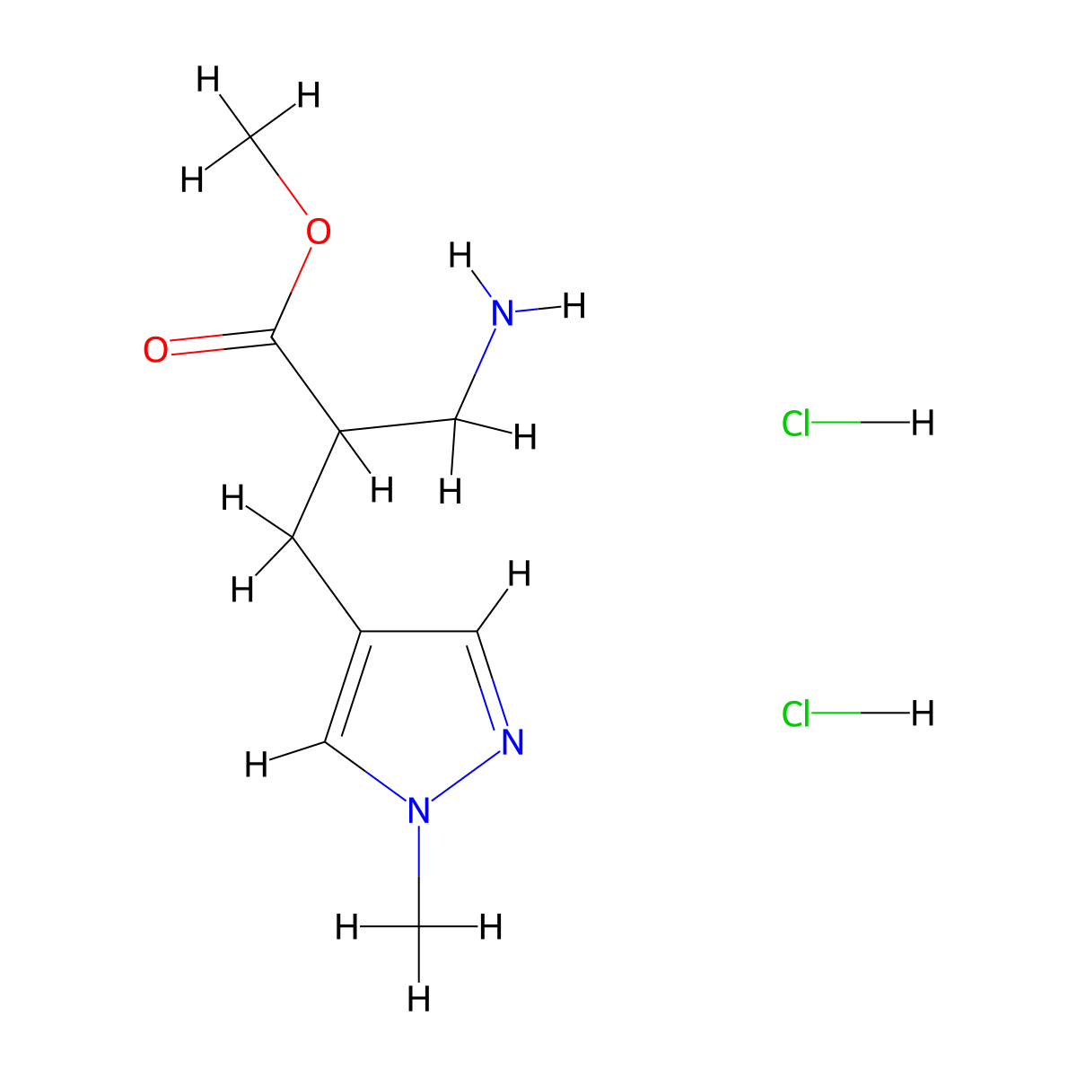 methyl 3-amino-2-[(1-methyl-1H-pyrazol-4-yl)methyl]propanoate dihydrochloride molecular structure, CAS 1305712-50-8