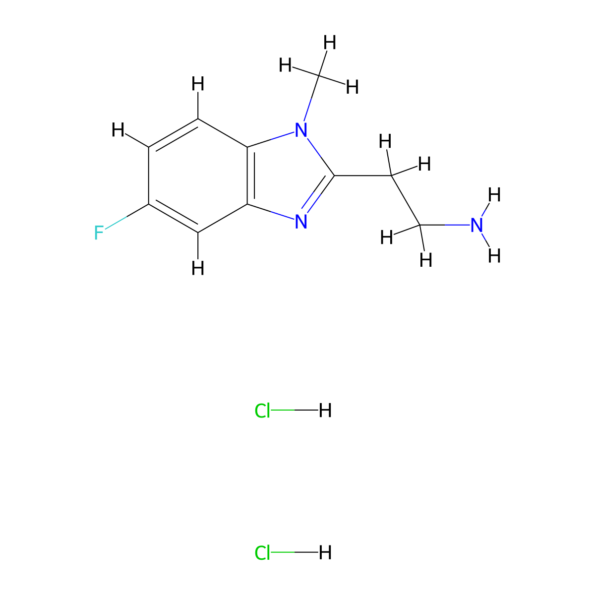 2-(5-fluoro-1-methyl-1H-1,3-benzodiazol-2-yl)ethan-1-amine dihydrochloride molecular structure, CAS 1305712-72-4