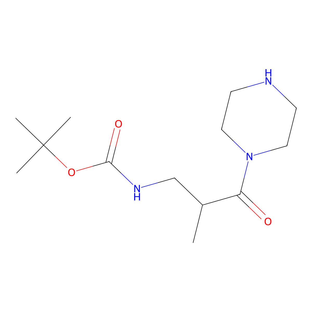 tert-butyl N-[2-methyl-3-oxo-3-(piperazin-1-yl)propyl]carbamate molecular structure, CAS 1305712-84-8