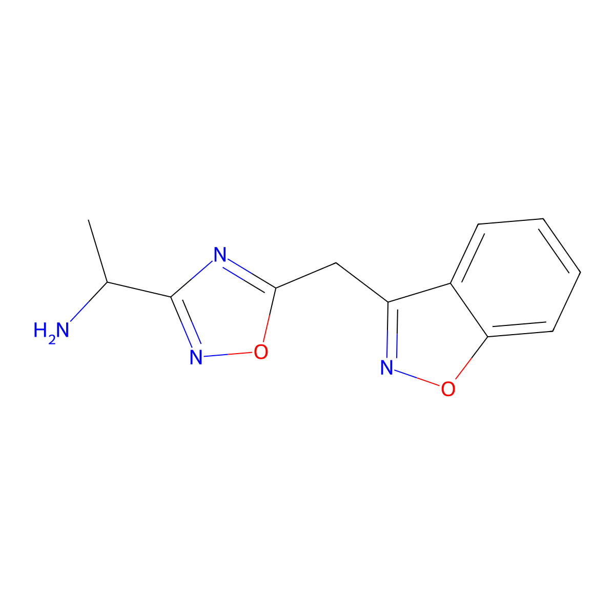 1-{5-[(1,2-Benzoxazol-3-yl)methyl]-1,2,4-oxadiazol-3-yl}ethan-1-amine molecular structure, CAS 1305727-38-1