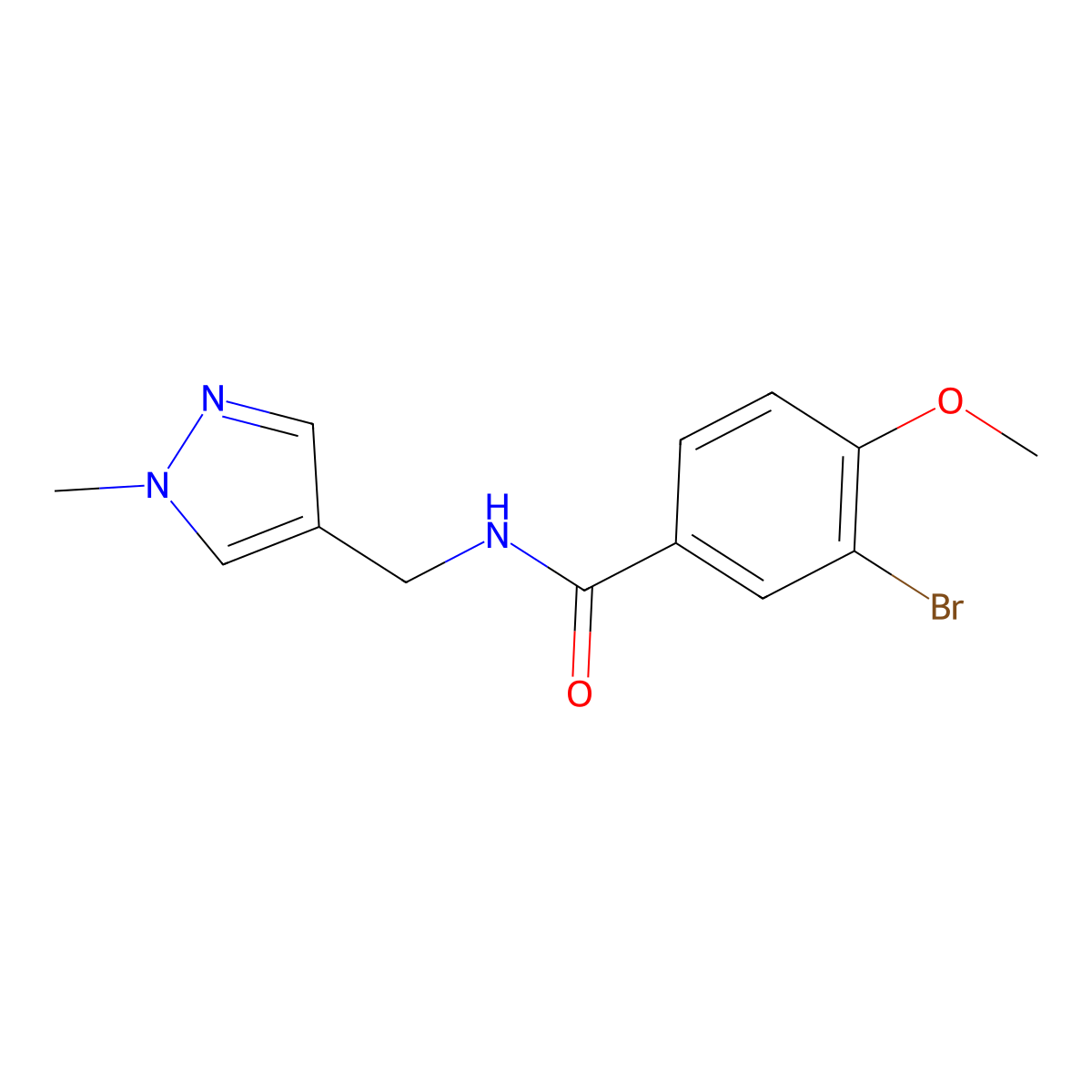 3-bromo-4-methoxy-N-((1-methyl-1H-pyrazol-4-yl)methyl)benzamide molecular structure, CAS 1305756-18-6