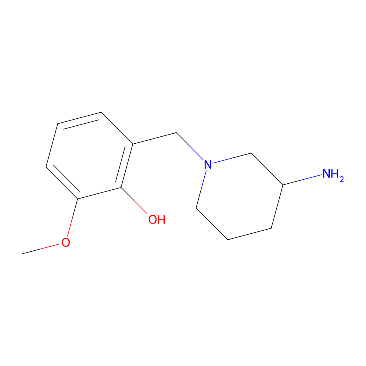 2-((3-Aminopiperidin-1-yl)methyl)-6-methoxyphenol molecular structure, CAS 1305849-69-7