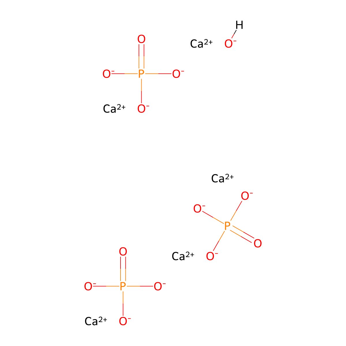 Hydroxylapatite (Ca5(OH)(PO4)3) molecular structure, CAS 1306-06-5