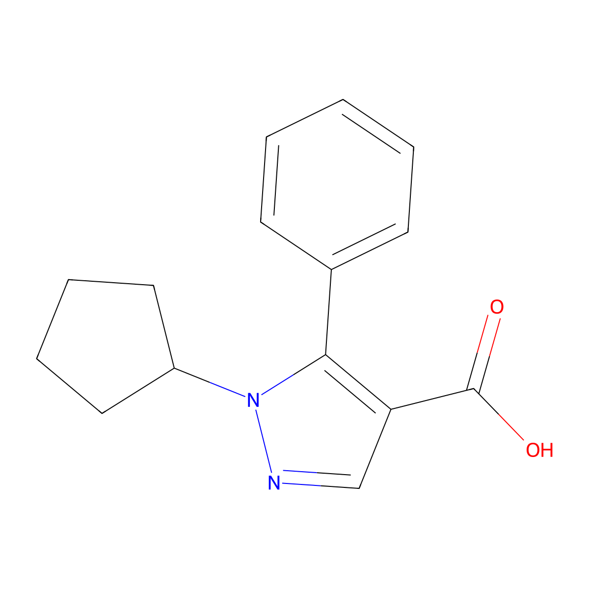 1-cyclopentyl-5-phenyl-1H-pyrazole-4-carboxylic acid molecular structure, CAS 1306092-80-7