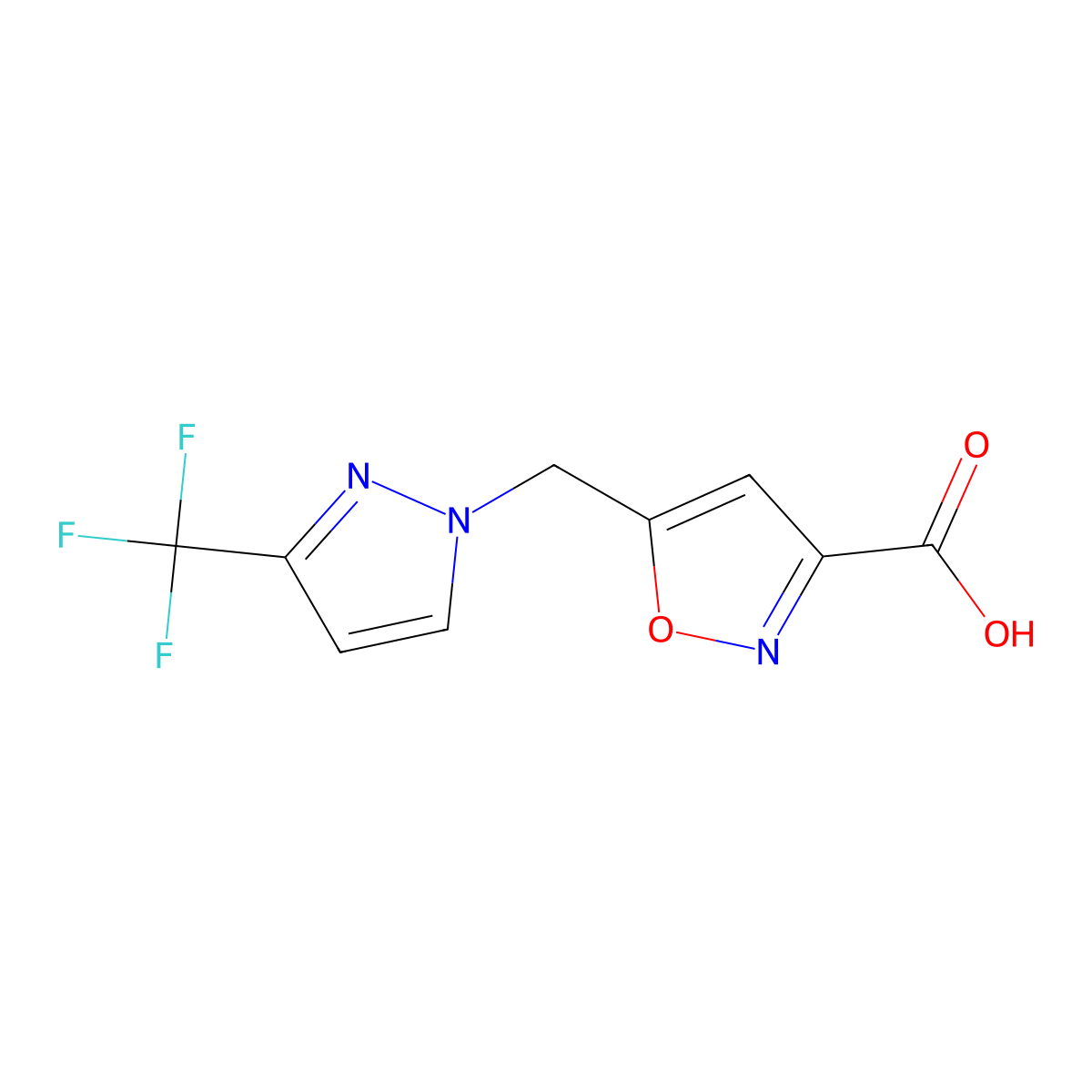 5-{[3-(trifluoromethyl)-1H-pyrazol-1-yl]methyl}-1,2-oxazole-3-carboxylic acid molecular structure, CAS 1306119-72-1