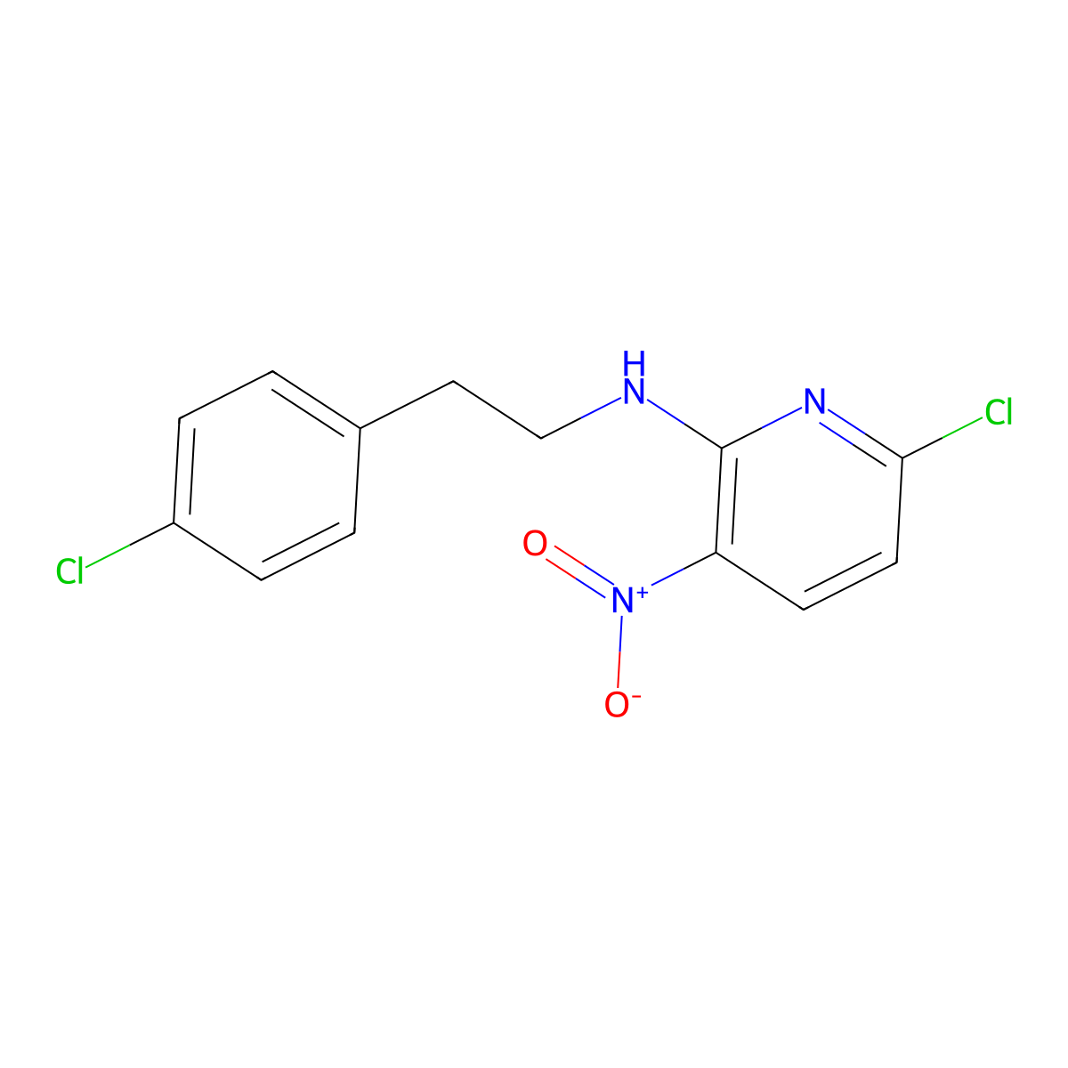 6-chloro-N-[2-(4-chlorophenyl)ethyl]-3-nitropyridin-2-amine molecular structure, CAS 1306183-61-8