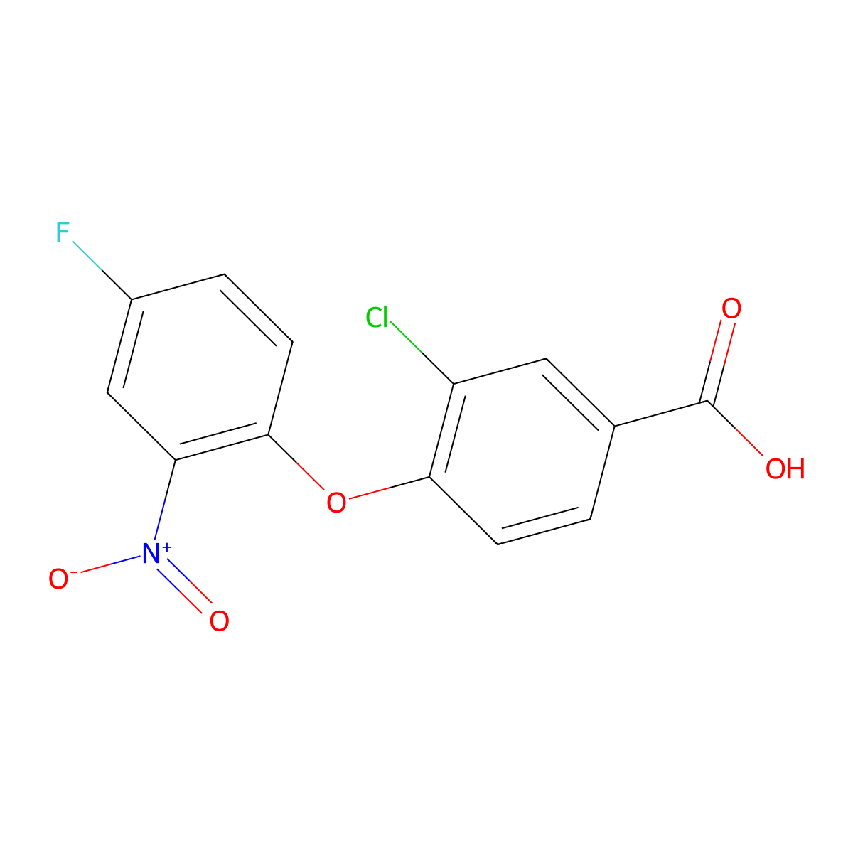 3-Chloro-4-(4-fluoro-2-nitrophenoxy)benzoic acid molecular structure, CAS 1306184-98-4