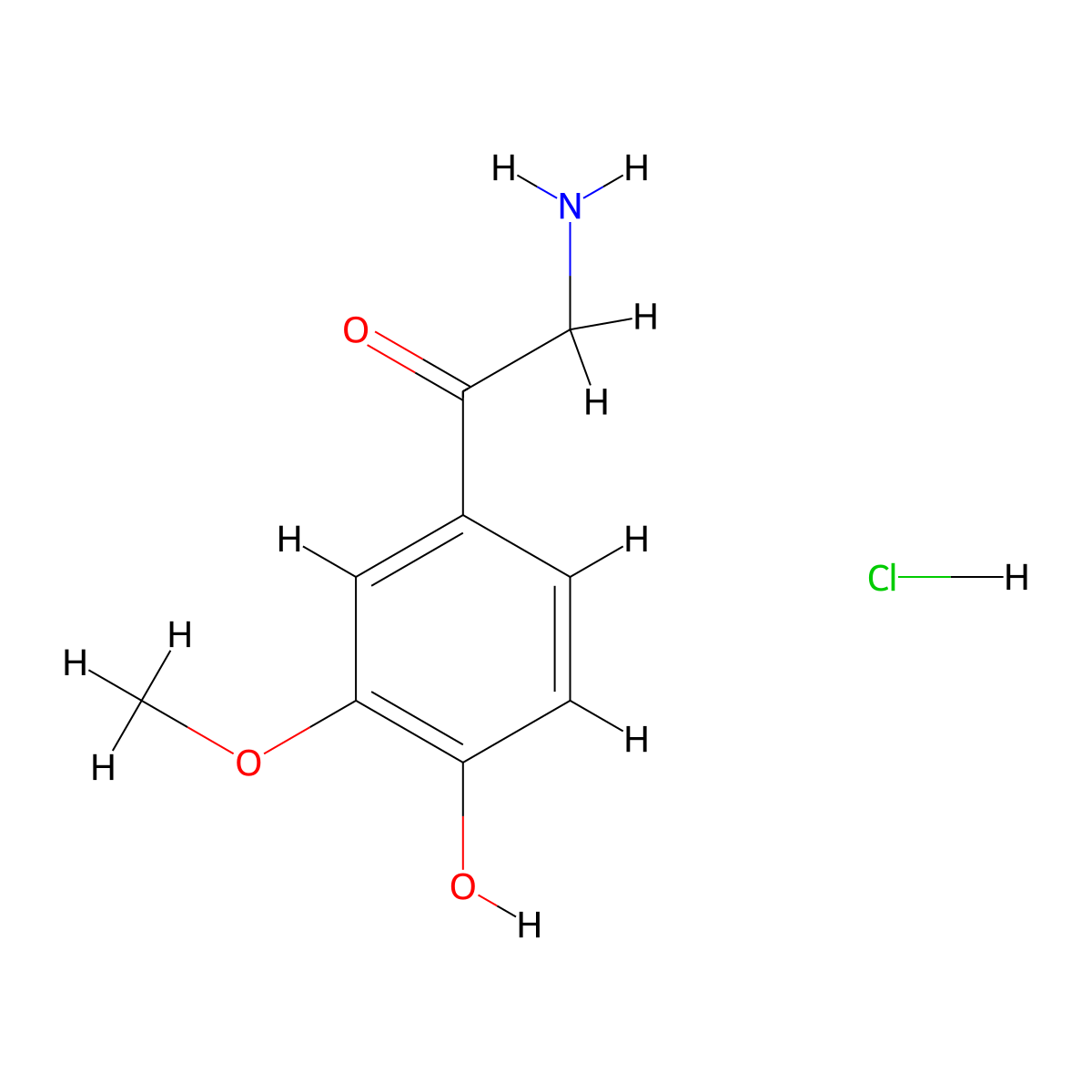 2-Amino-1-(4-hydroxy-3-methoxyphenyl)ethan-1-one hydrochloride molecular structure, CAS 13062-63-0