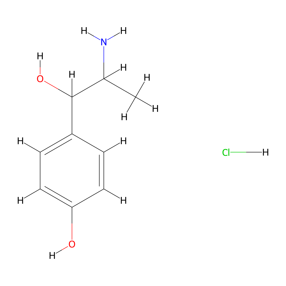 Benzenemethanol, alpha-(1-aminoethyl)-4-hydroxy-, hydrochloride (1:1) molecular structure, CAS 13062-82-3