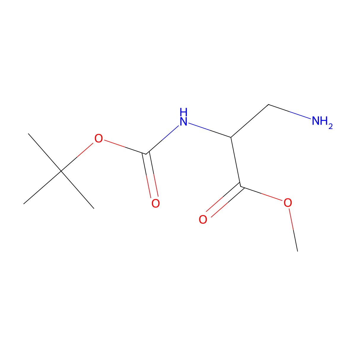 (R)-Methyl 3-amino-2-((tert-butoxycarbonyl)amino)propanoate molecular structure, CAS 130622-06-9