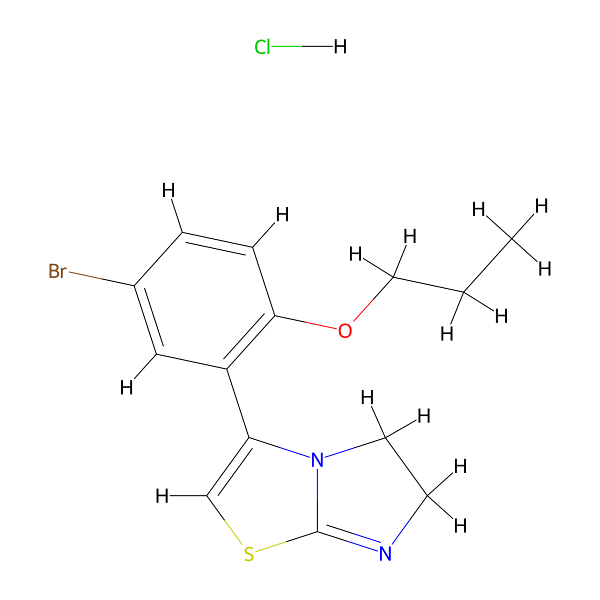 Imidazo(2,1-b)thiazole, 5,6-dihydro-3-(5-bromo-2-propoxyphenyl)-, monohydrochloride molecular structure, CAS 130623-64-2