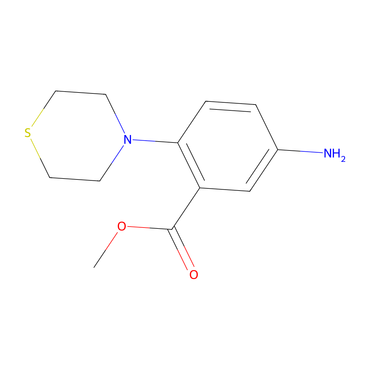 Methyl 5-amino-2-thiomorpholinobenzoate molecular structure, CAS 1306232-80-3