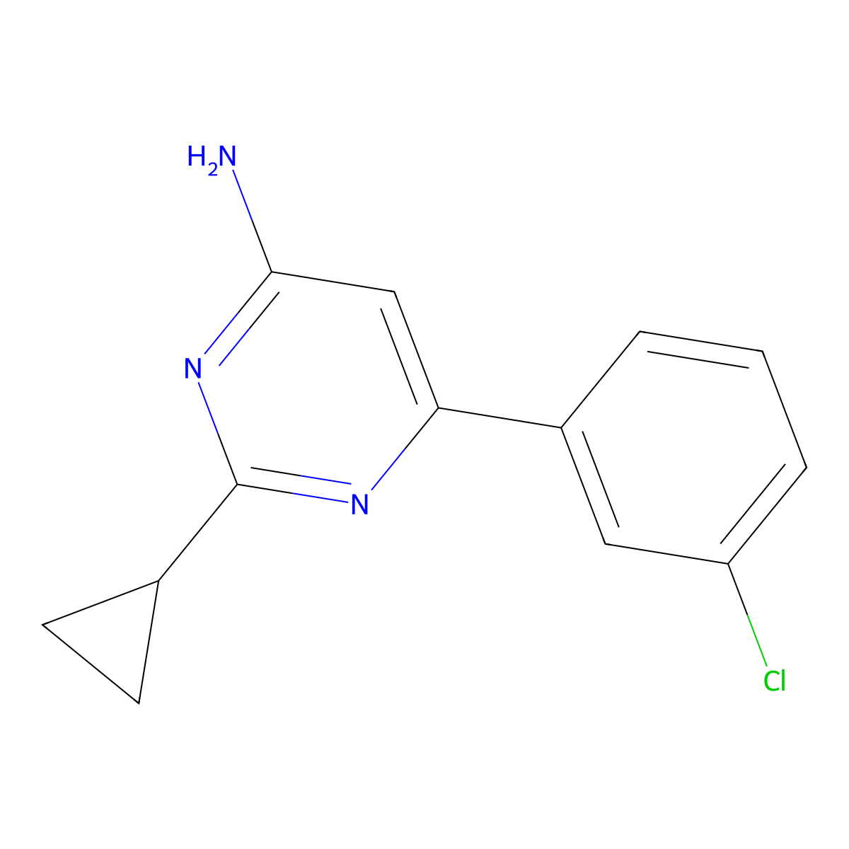 6-(3-Chlorophenyl)-2-cyclopropylpyrimidin-4-amine molecular structure, CAS 1306319-89-0