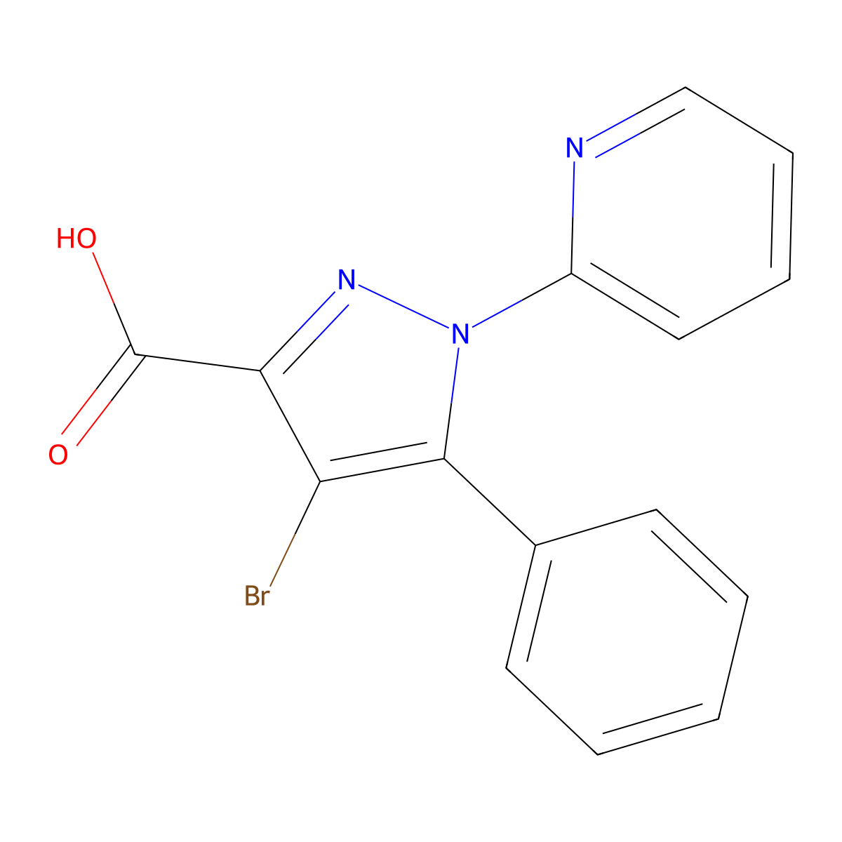 4-Bromo-5-phenyl-1-pyridin-2-ylpyrazole-3-carboxylic acid molecular structure, CAS 1306388-24-8