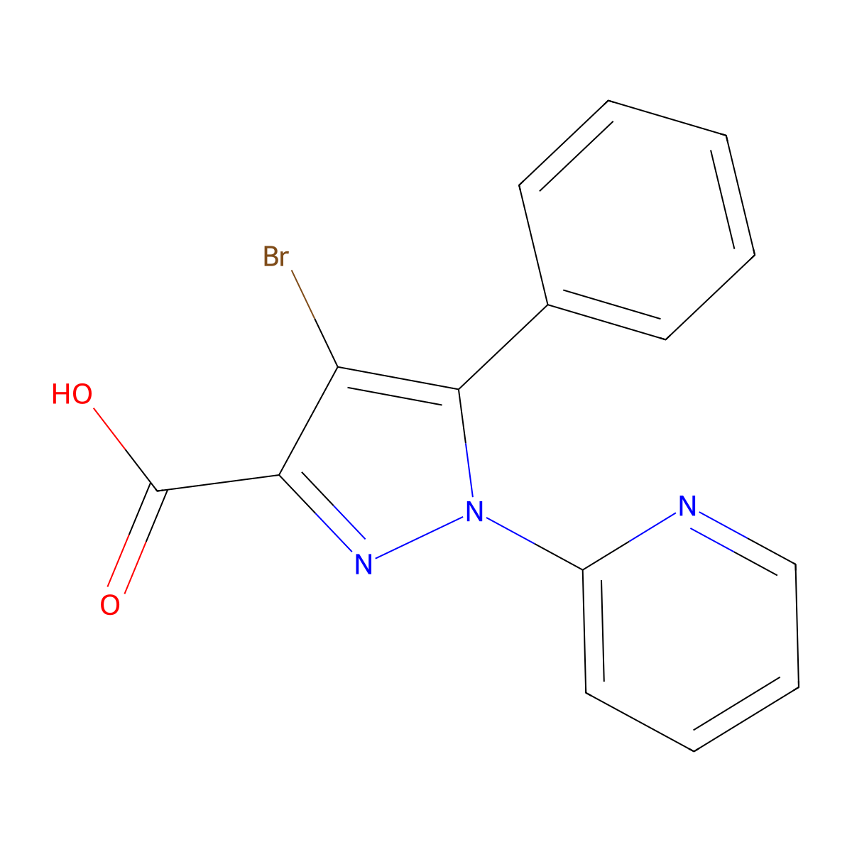 4-Bromo-5-phenyl-1-pyridin-2-ylpyrazole-3-carboxylic acid molecular structure, CAS 1306388-24-8