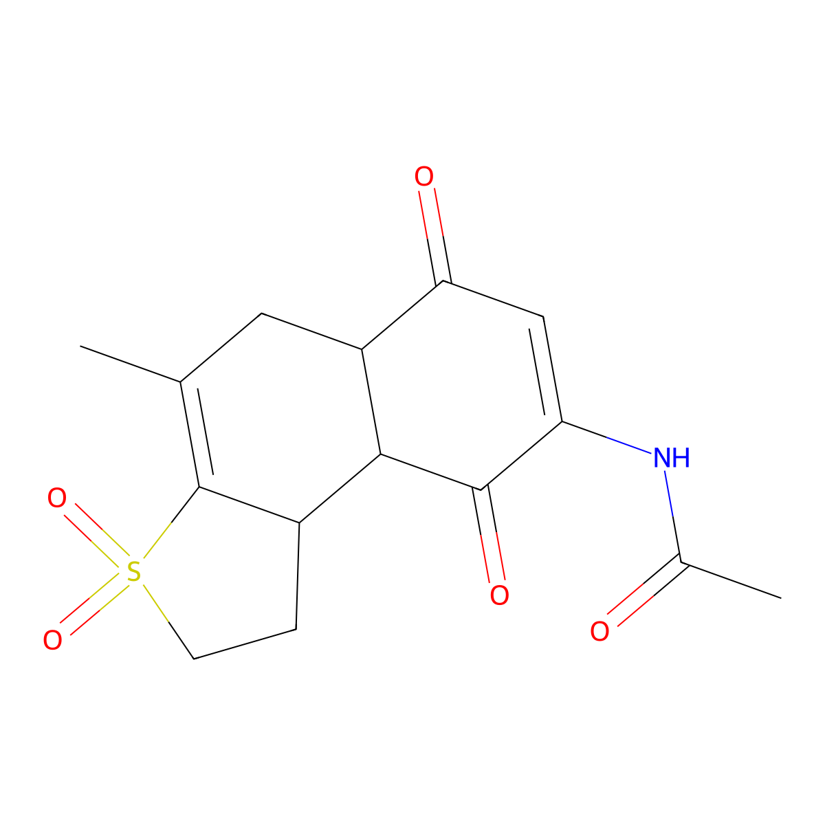 Acetamide, N-(1,2,5,5a,6,9,9a,9b-octahydro-4-methyl-6,9-dioxonaphtho(2,1-b)thien-8-yl)-, S,S-dioxide molecular structure, CAS 130639-74-6