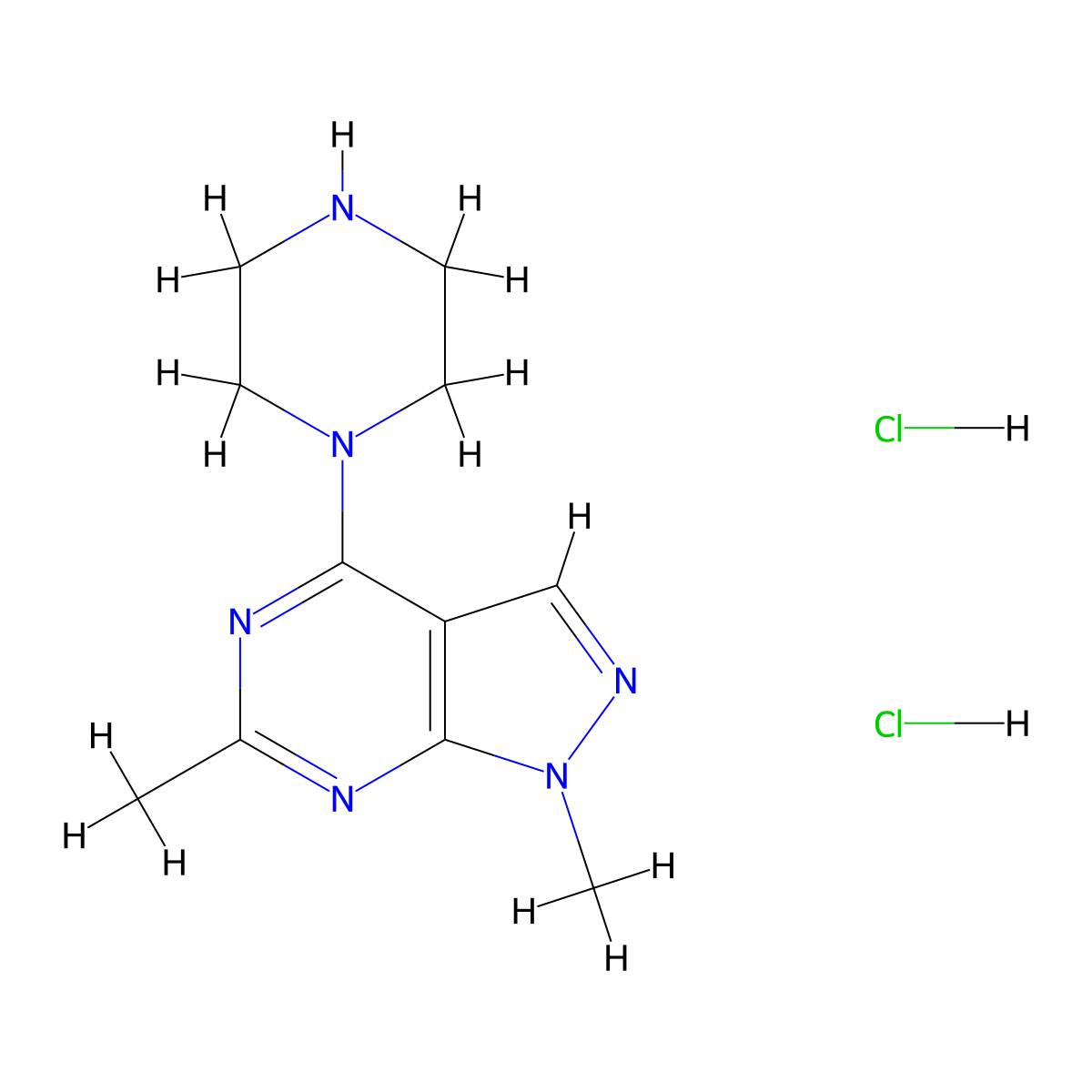 1-{1,6-dimethyl-1H-pyrazolo[3,4-d]pyrimidin-4-yl}piperazine dihydrochloride molecular structure, CAS 1306603-02-0