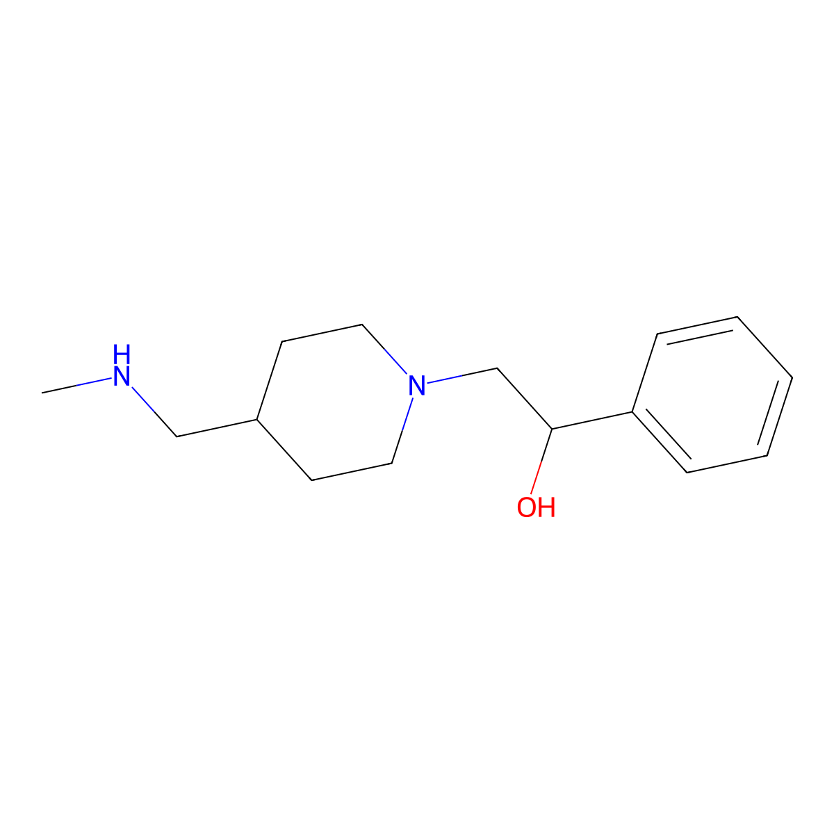 2-{4-[(Methylamino)methyl]piperidin-1-yl}-1-phenylethan-1-ol molecular structure, CAS 1306603-13-3