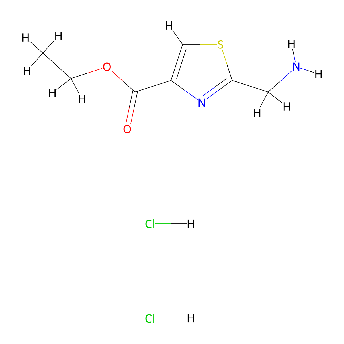 Ethyl 2-(aminomethyl)-1,3-thiazole-4-carboxylate dihydrochloride molecular structure, CAS 1306603-28-0
