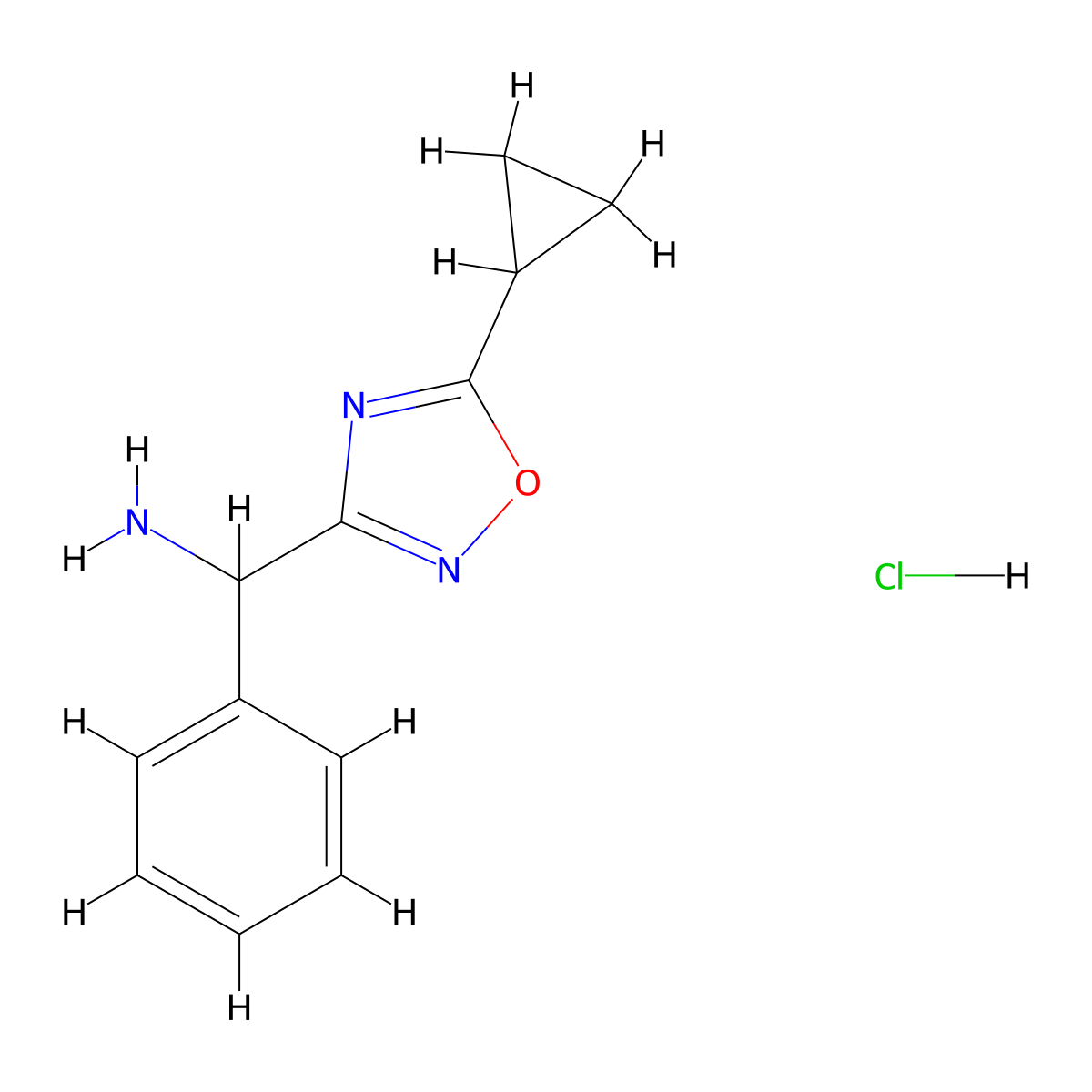 (5-Cyclopropyl-1,2,4-oxadiazol-3-yl)(phenyl)methanamine hydrochloride molecular structure, CAS 1306603-44-0