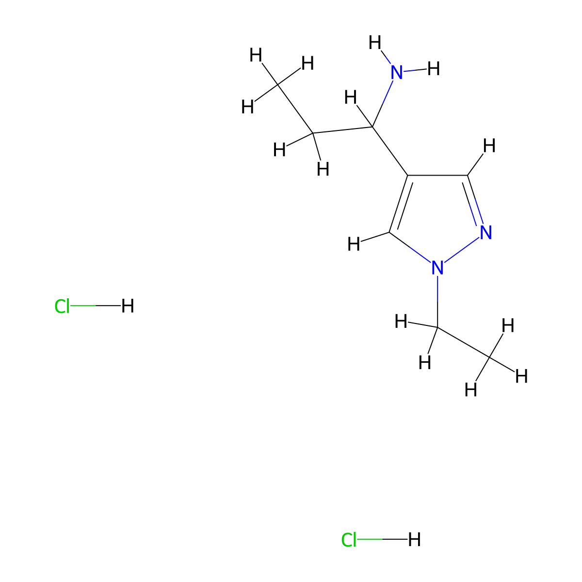 1-(1-ethyl-1H-pyrazol-4-yl)propan-1-amine dihydrochloride molecular structure, CAS 1306603-57-5