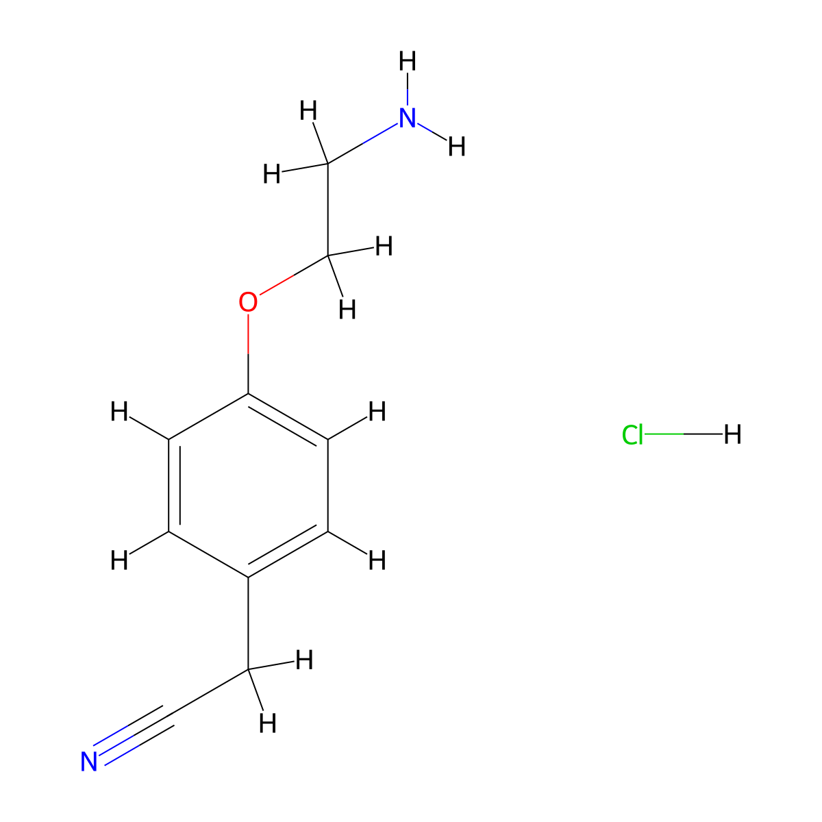 2-(4-(2-Aminoethoxy)phenyl)acetonitrile hydrochloride molecular structure, CAS 1306603-79-1