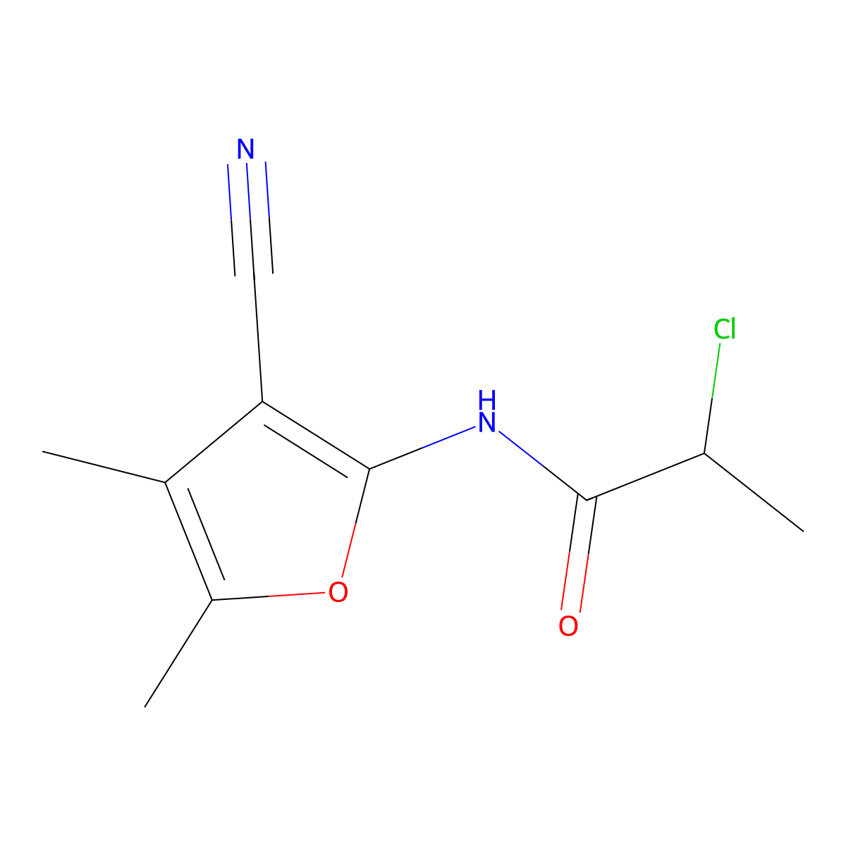 2-chloro-N-(3-cyano-4,5-dimethylfuran-2-yl)propanamide molecular structure, CAS 1306603-87-1